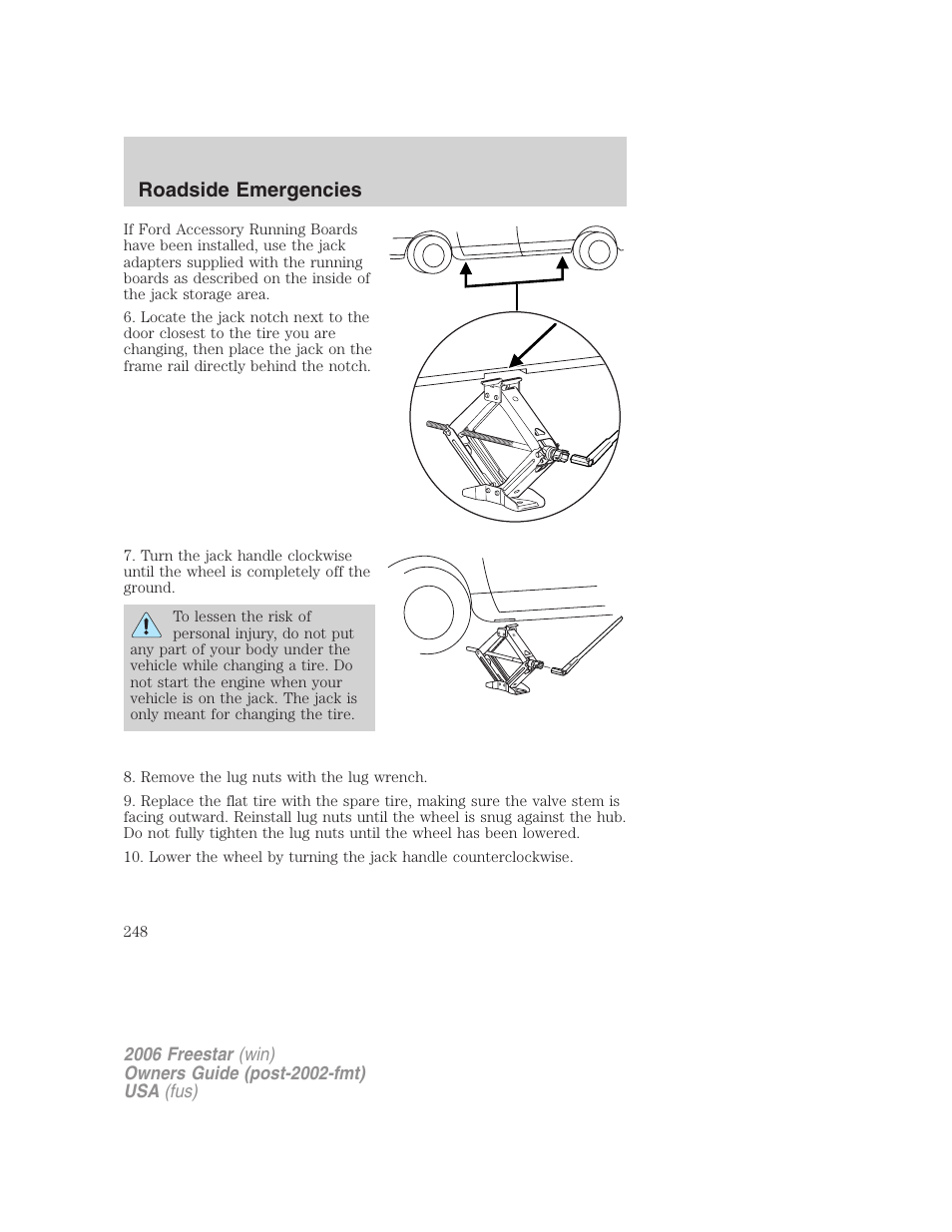 Roadside emergencies | FORD 2006 Freestar v.2 User Manual | Page 248 / 328