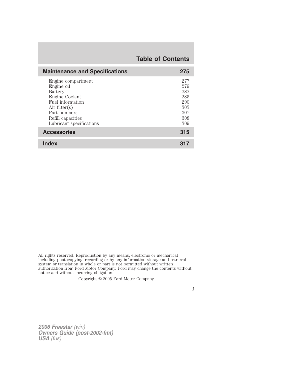 FORD 2006 Freestar v.2 User Manual | Page 3 / 328