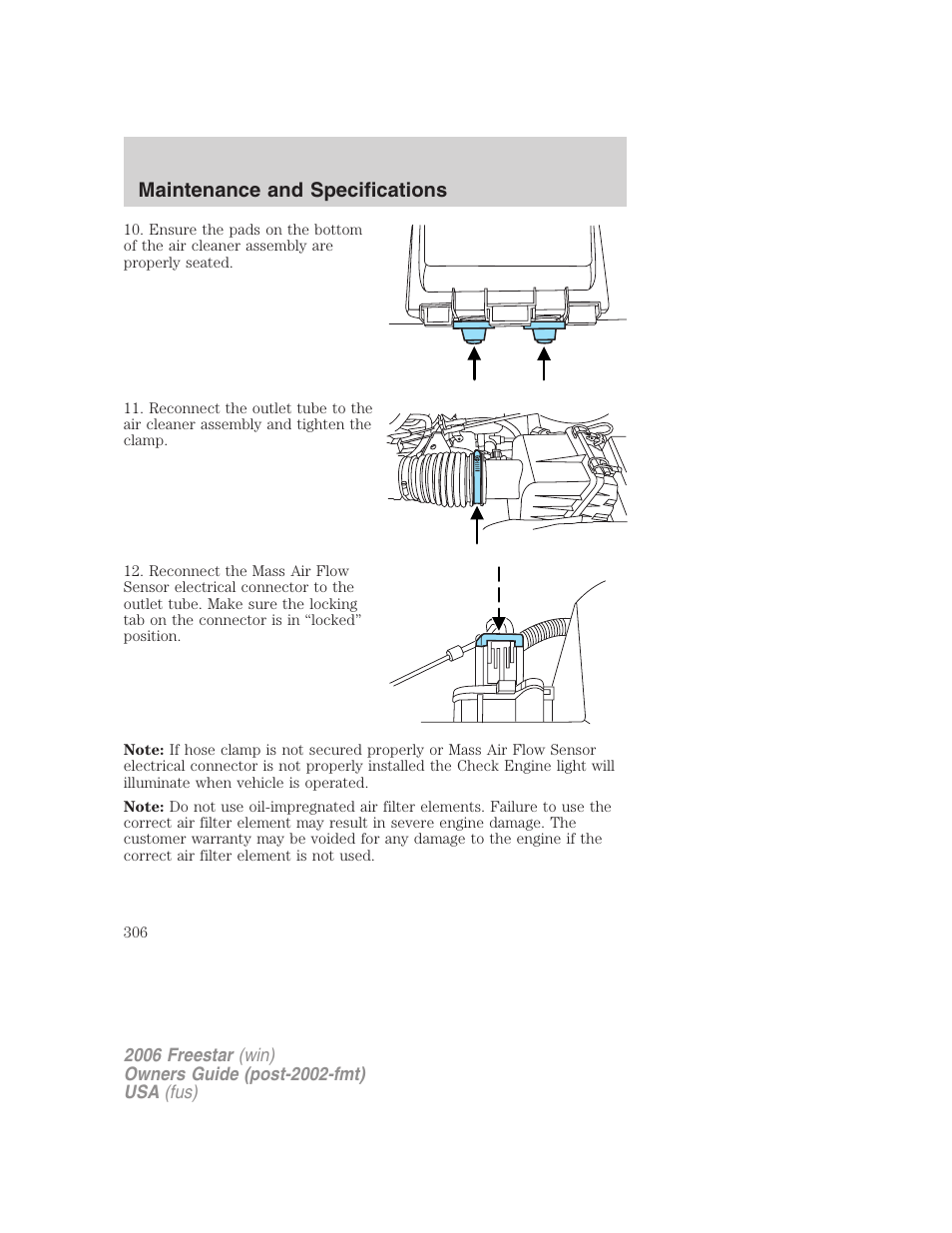 Maintenance and specifications | FORD 2006 Freestar v.2 User Manual | Page 306 / 328