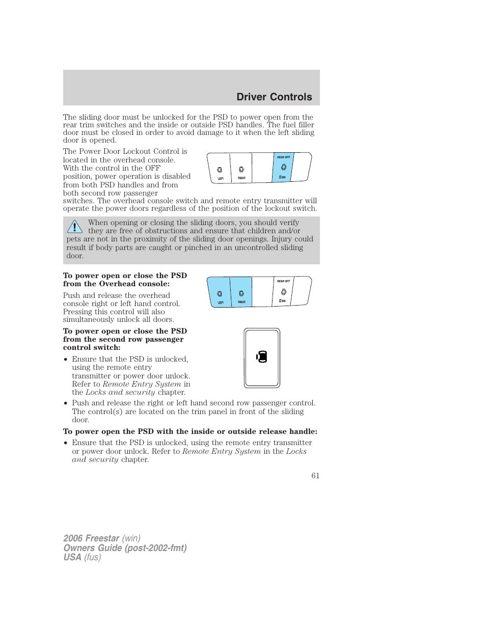 Driver controls | FORD 2006 Freestar v.2 User Manual | Page 61 / 328