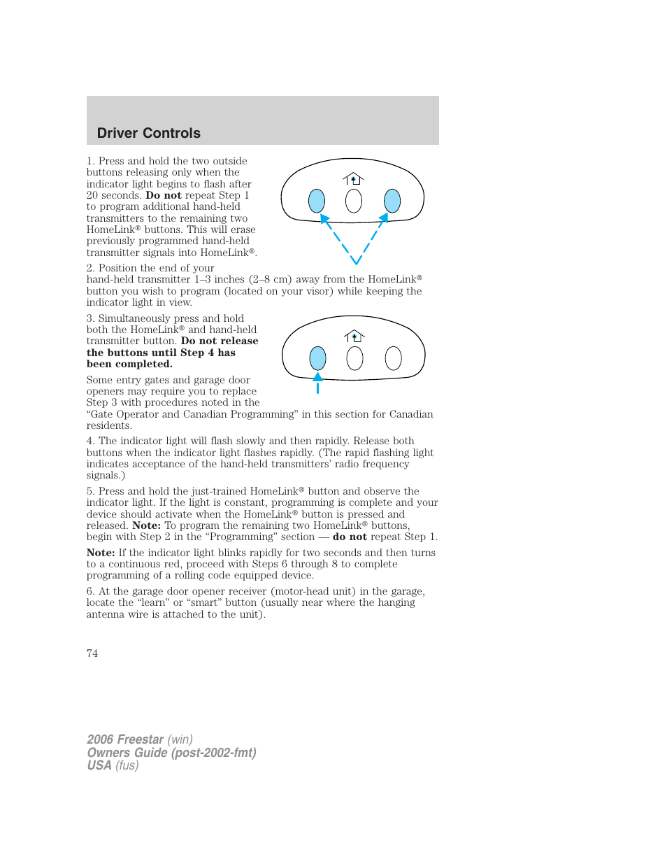 Driver controls | FORD 2006 Freestar v.2 User Manual | Page 74 / 328