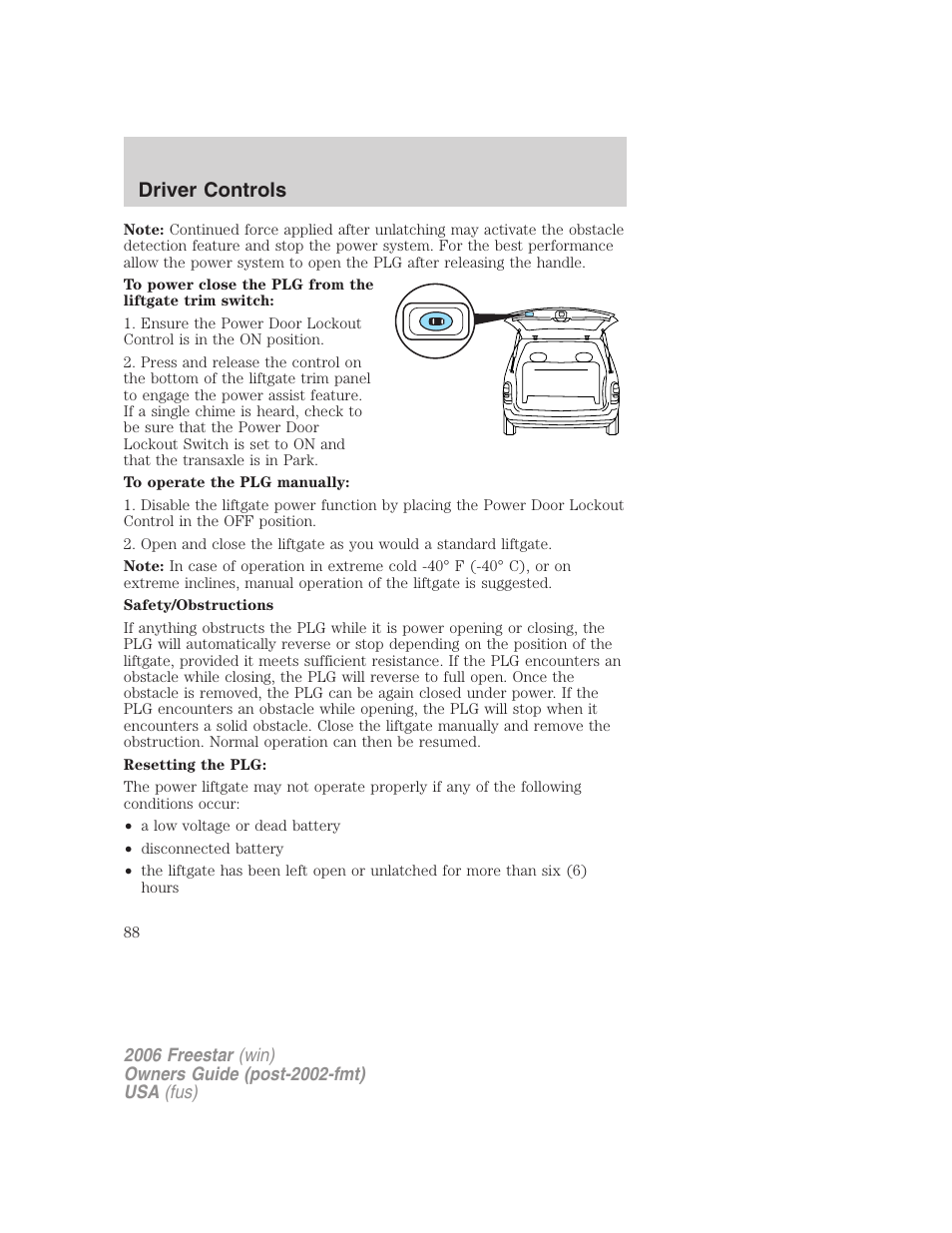 Driver controls | FORD 2006 Freestar v.2 User Manual | Page 88 / 328