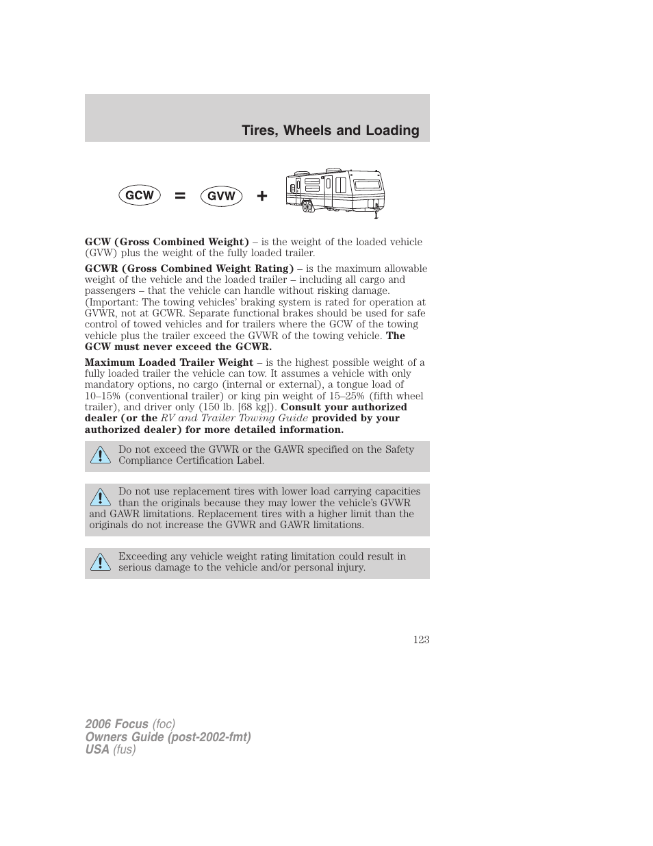 Tires, wheels and loading | FORD 2006 Focus v.1 User Manual | Page 123 / 224