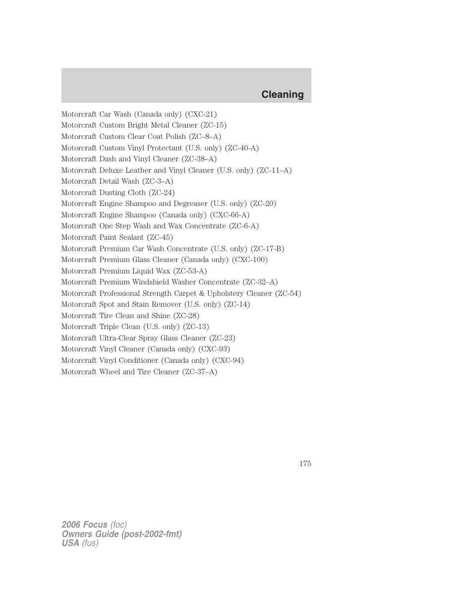 Cleaning | FORD 2006 Focus v.1 User Manual | Page 175 / 224