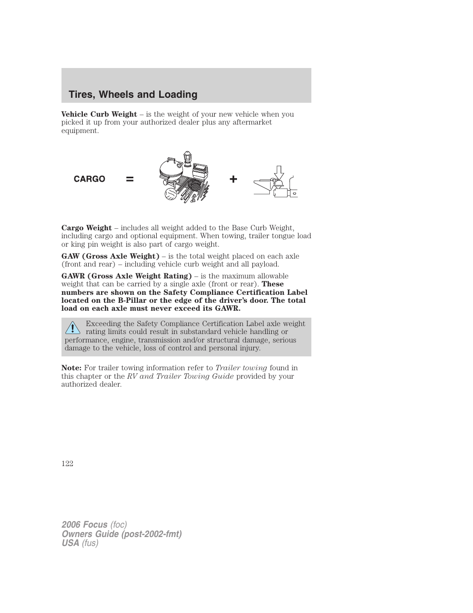 Tires, wheels and loading | FORD 2006 Focus v.2 User Manual | Page 122 / 224
