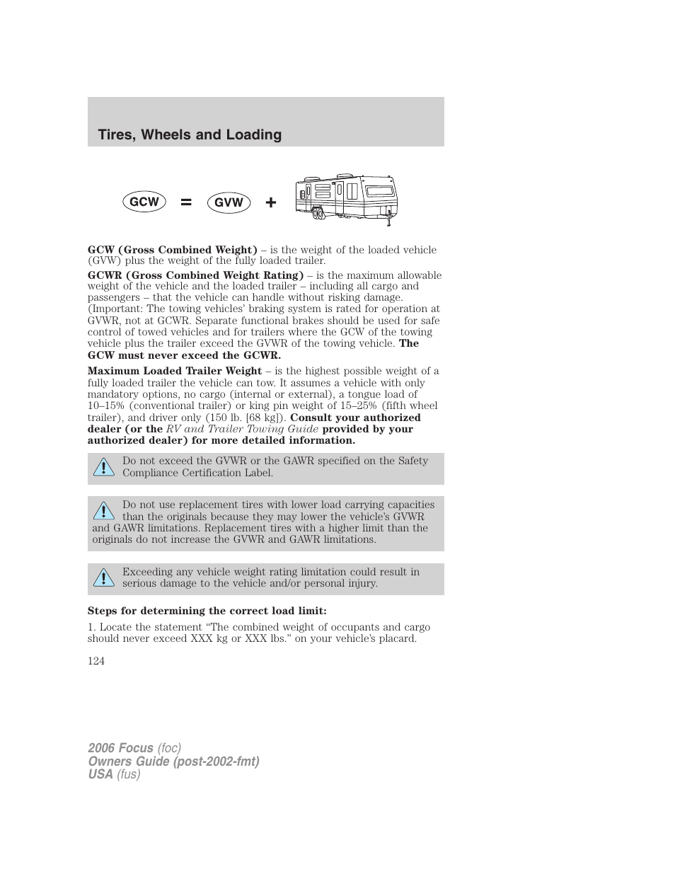 Tires, wheels and loading | FORD 2006 Focus v.2 User Manual | Page 124 / 224