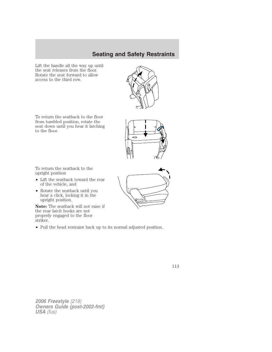 Seating and safety restraints | FORD 2006 Freestyle v.1 User Manual | Page 113 / 288