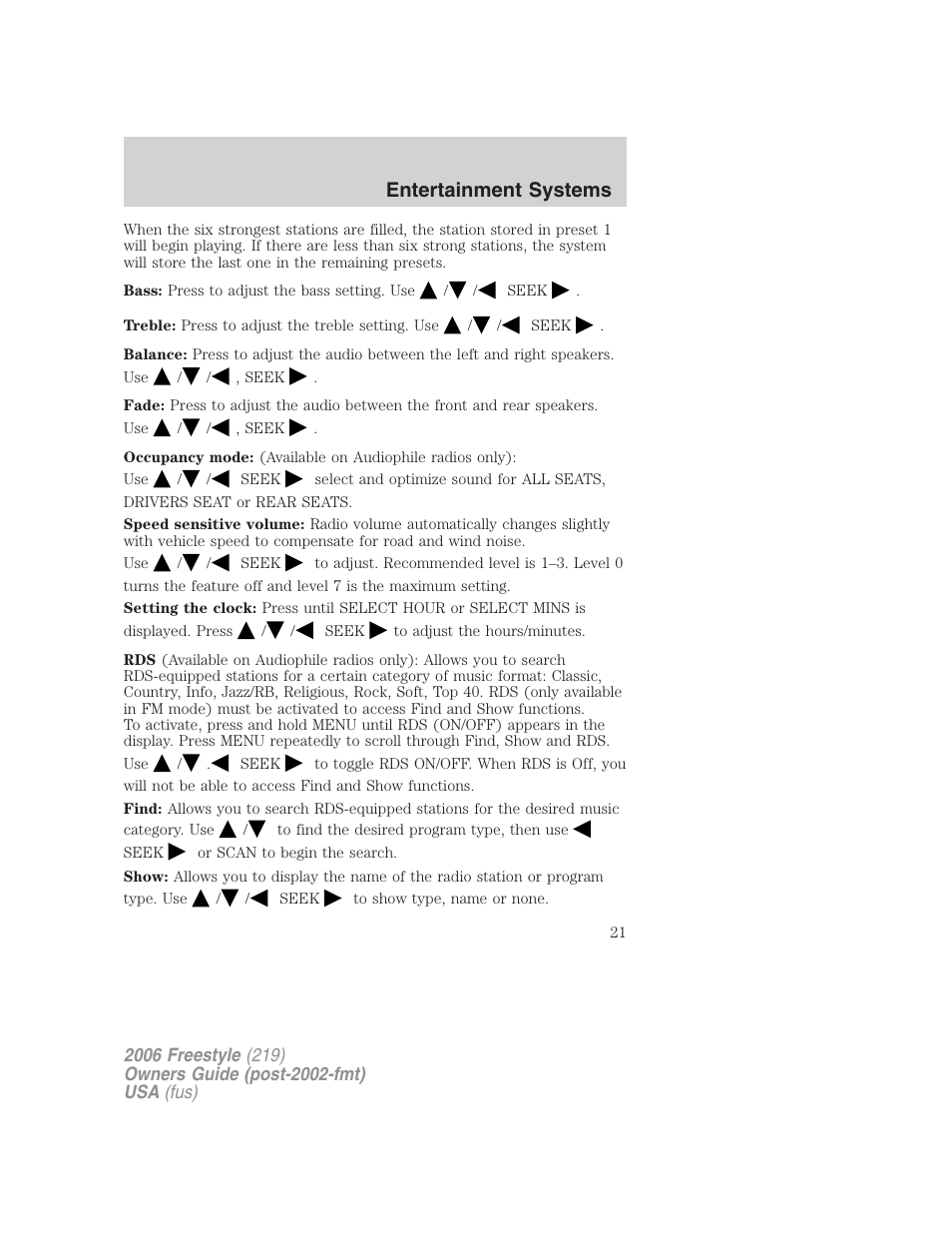 Entertainment systems | FORD 2006 Freestyle v.1 User Manual | Page 21 / 288