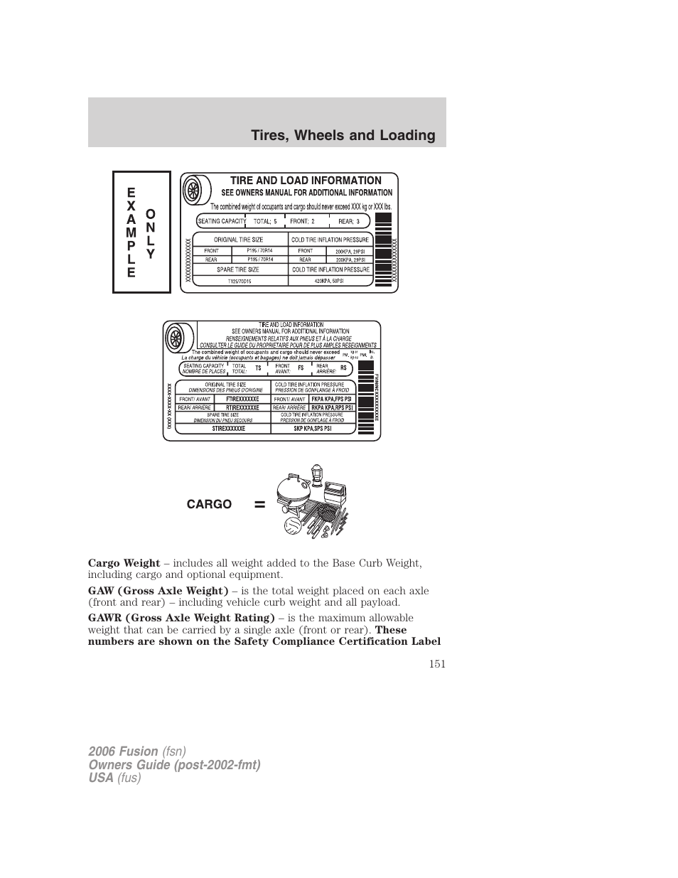 Tires, wheels and loading | FORD 2006 Fusion v.1 User Manual | Page 151 / 264