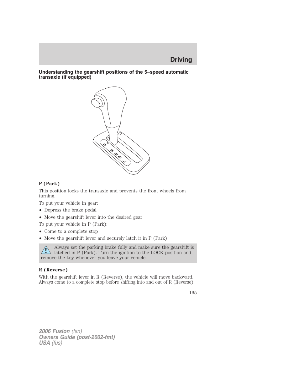 Driving | FORD 2006 Fusion v.1 User Manual | Page 165 / 264