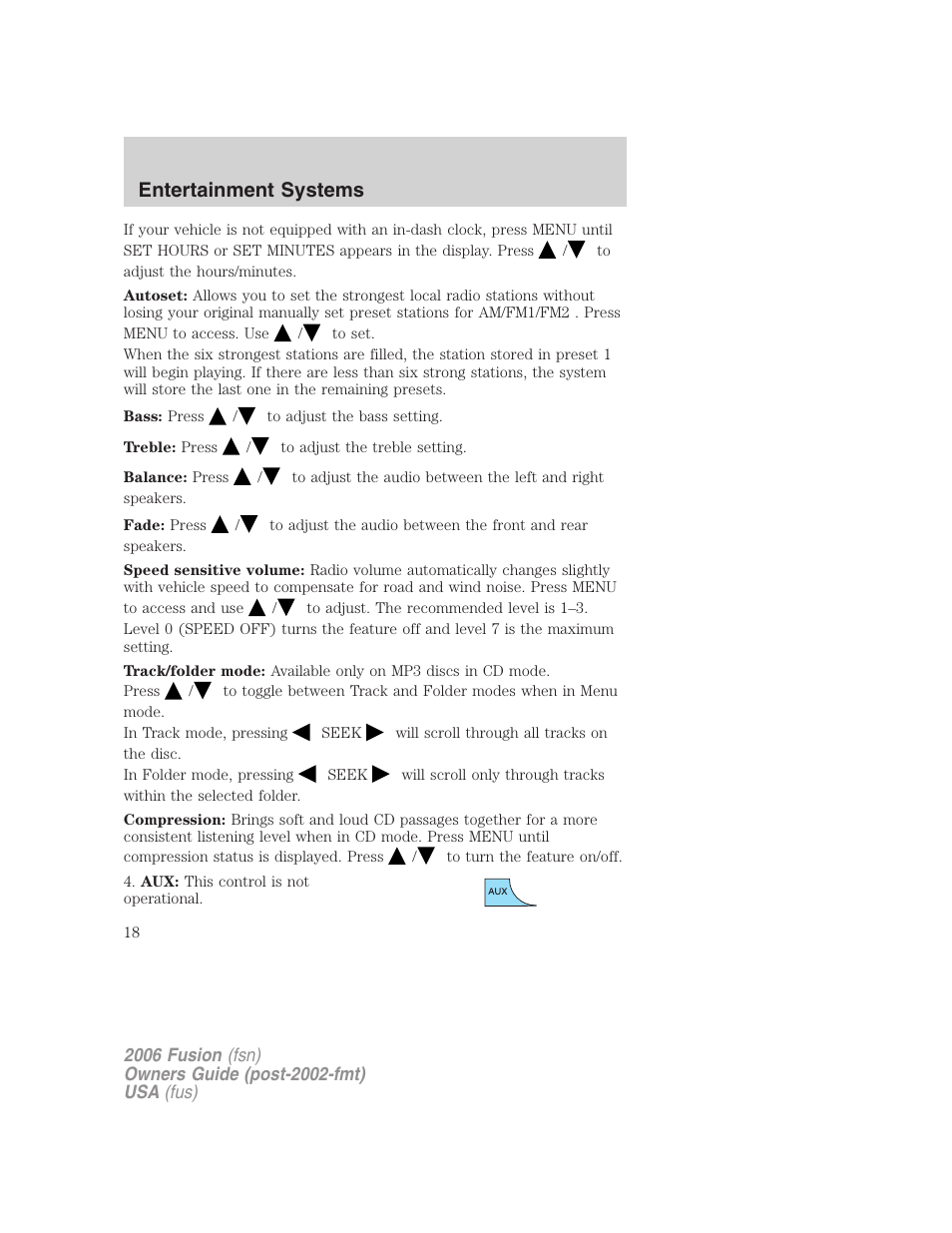 Entertainment systems | FORD 2006 Fusion v.1 User Manual | Page 18 / 264