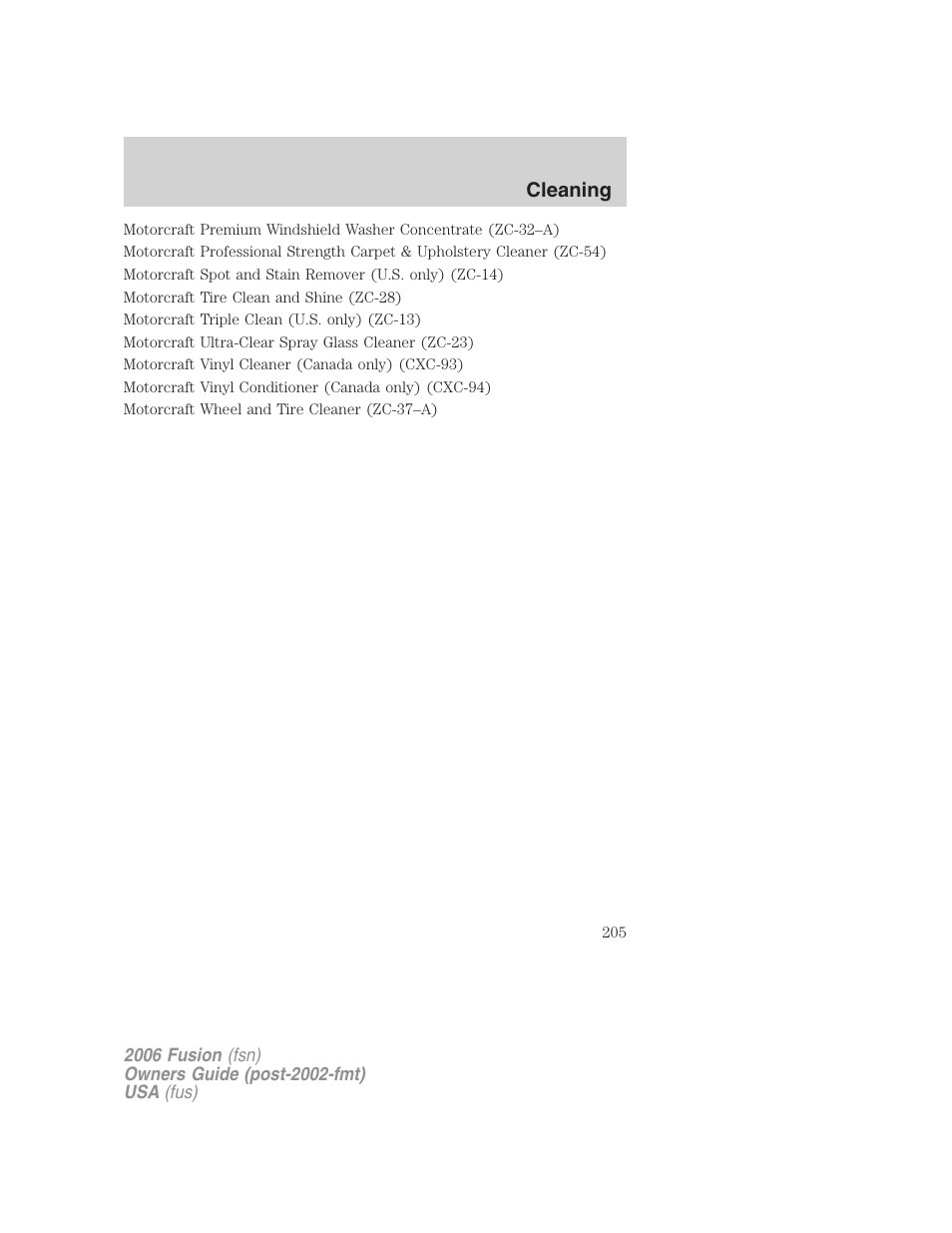Cleaning | FORD 2006 Fusion v.1 User Manual | Page 205 / 264
