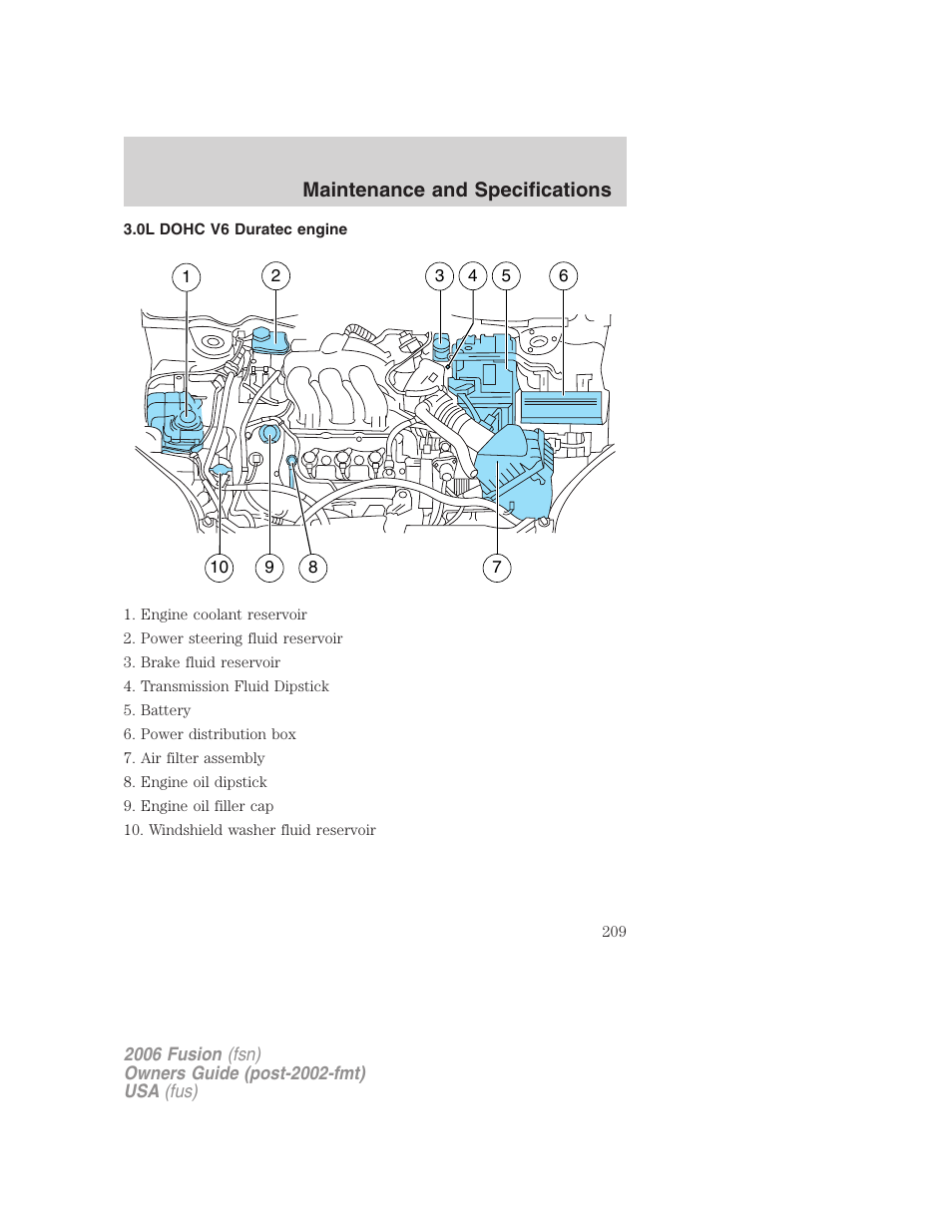 0l dohc v6 duratec engine, Maintenance and specifications | FORD 2006 Fusion v.1 User Manual | Page 209 / 264