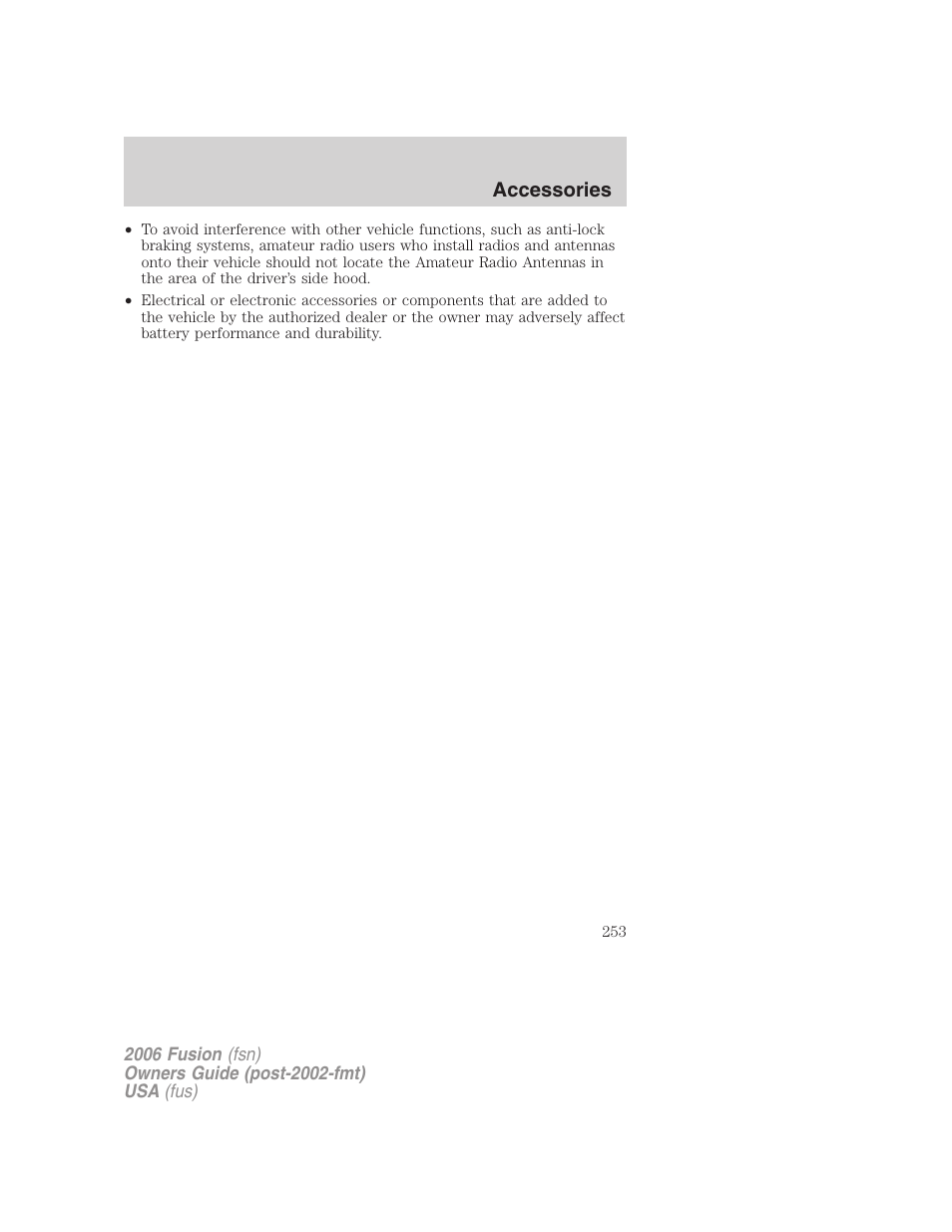 Accessories | FORD 2006 Fusion v.1 User Manual | Page 253 / 264