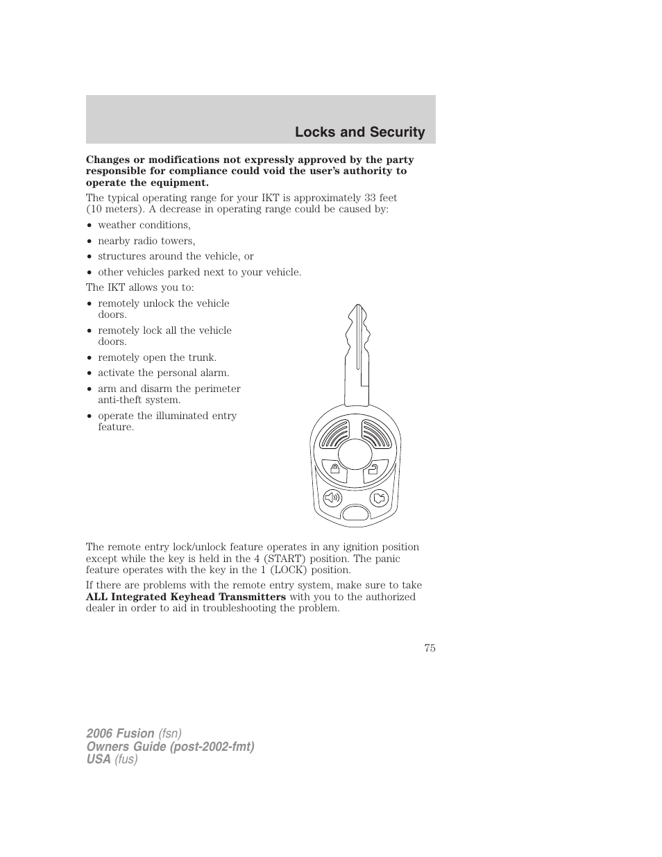 Locks and security | FORD 2006 Fusion v.1 User Manual | Page 75 / 264