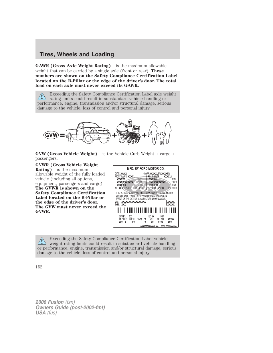 Tires, wheels and loading | FORD 2006 Fusion v.2 User Manual | Page 152 / 264
