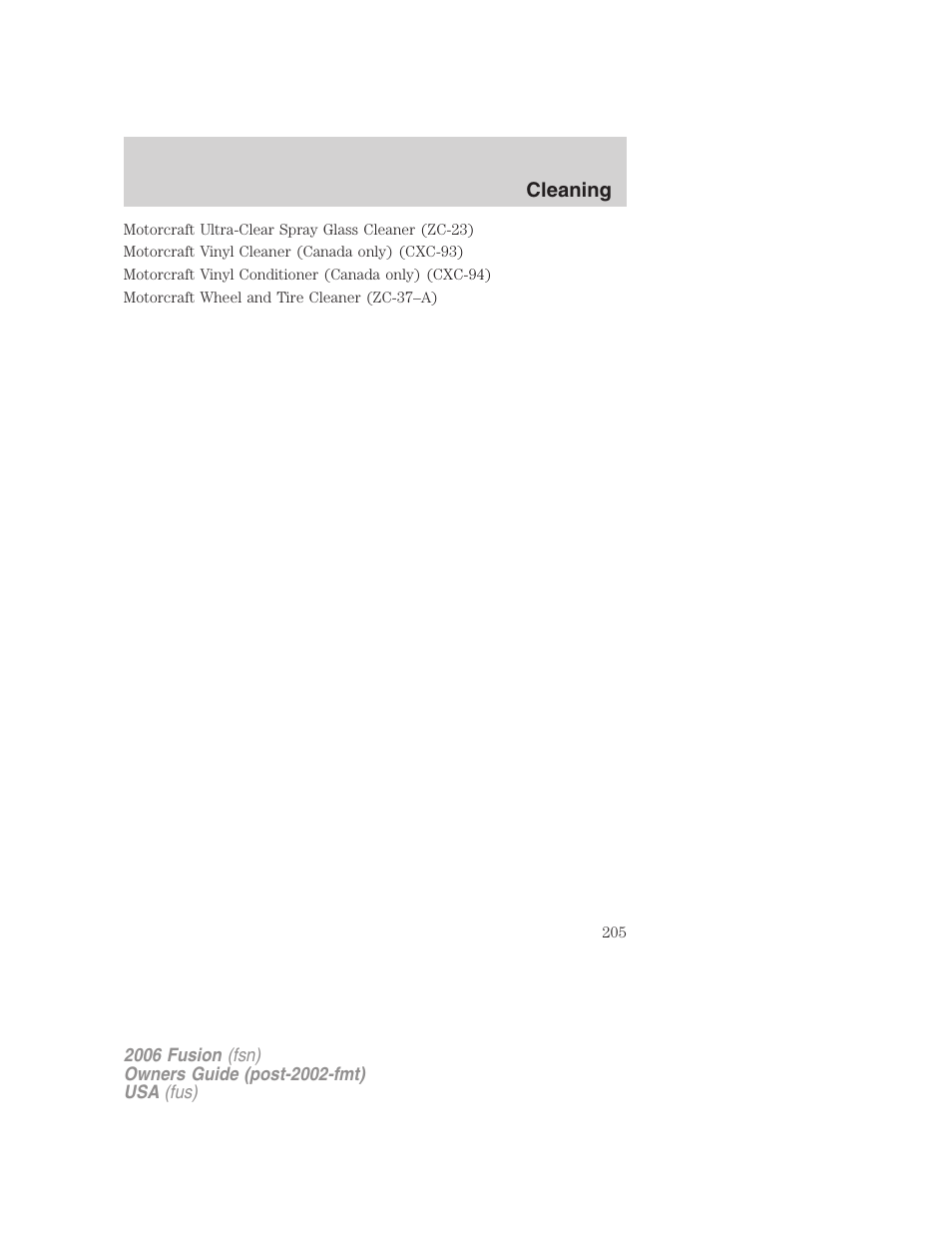Cleaning | FORD 2006 Fusion v.2 User Manual | Page 205 / 264