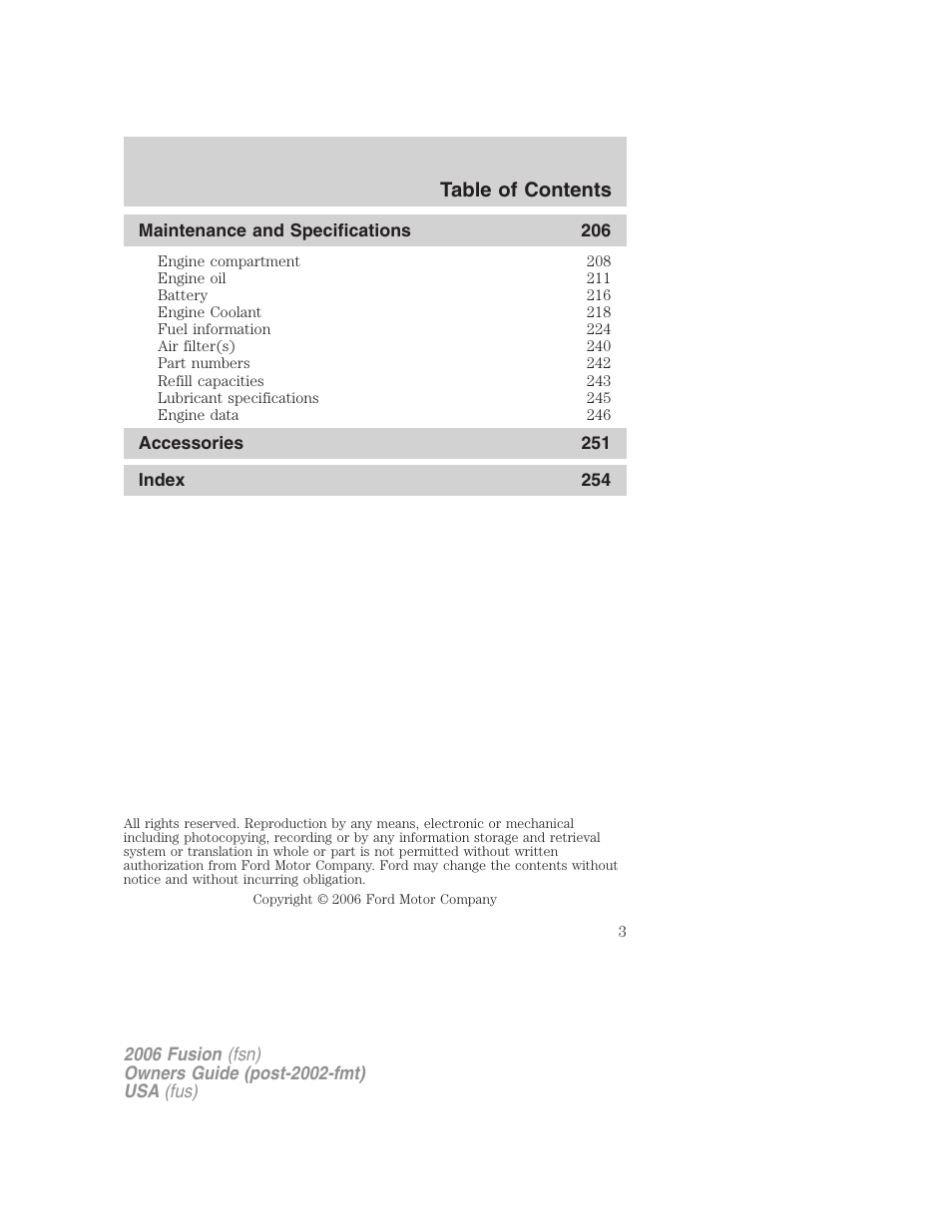 FORD 2006 Fusion v.2 User Manual | Page 3 / 264