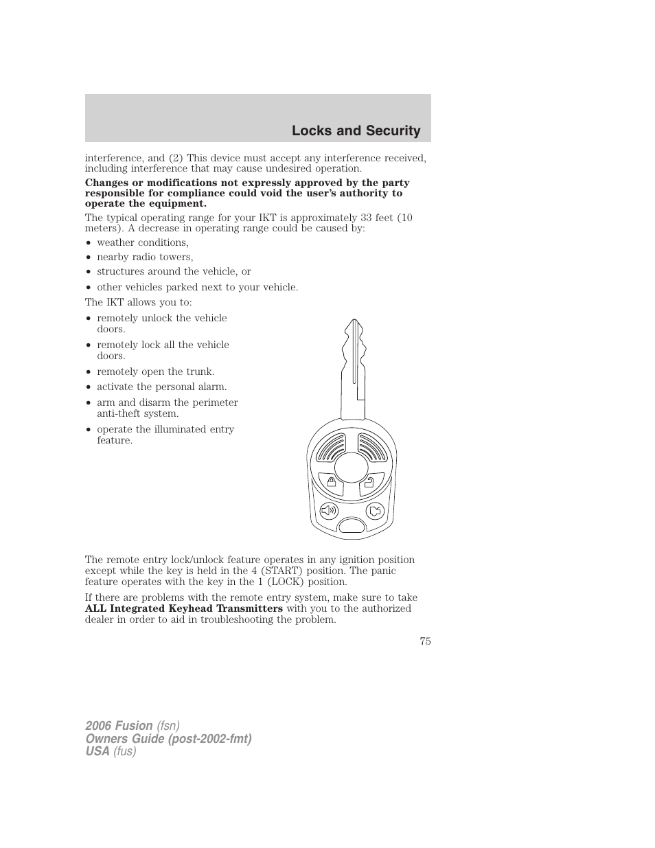 Locks and security | FORD 2006 Fusion v.2 User Manual | Page 75 / 264