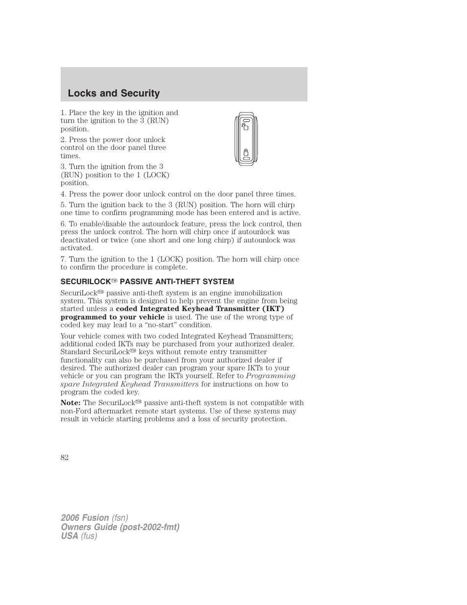 Securilock passive anti-theft system, Anti-theft system, Locks and security | FORD 2006 Fusion v.2 User Manual | Page 82 / 264