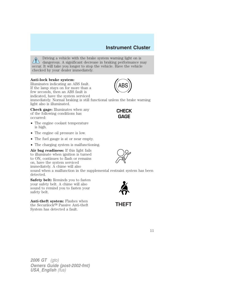 FORD 2006 GT User Manual | Page 11 / 200