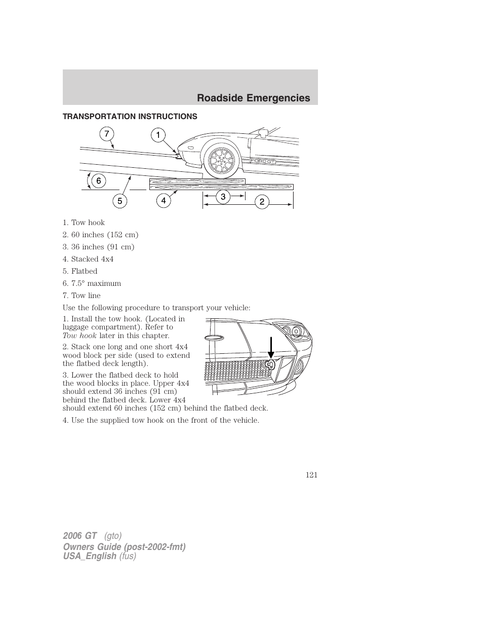 Roadside emergencies | FORD 2006 GT User Manual | Page 121 / 200