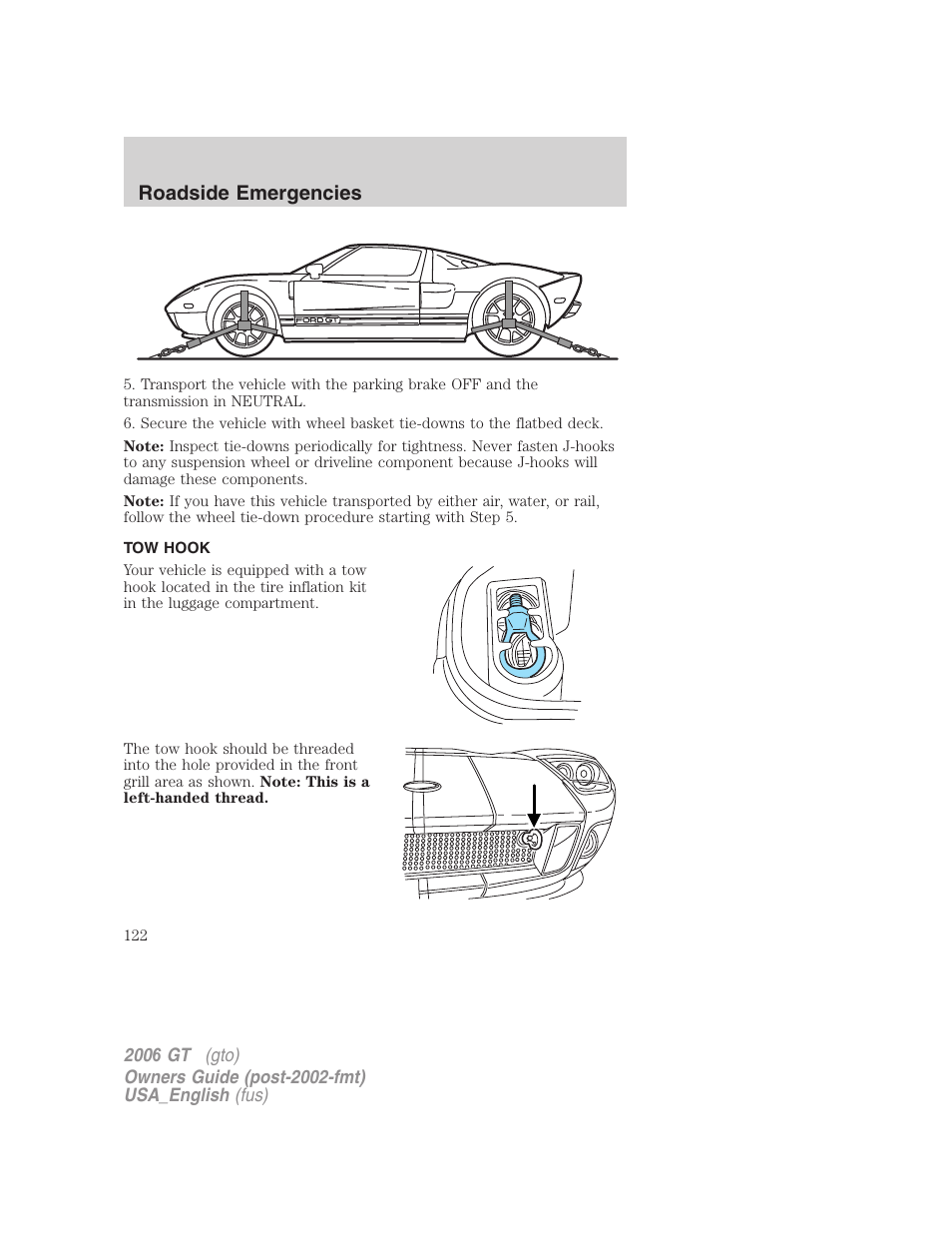 Roadside emergencies | FORD 2006 GT User Manual | Page 122 / 200