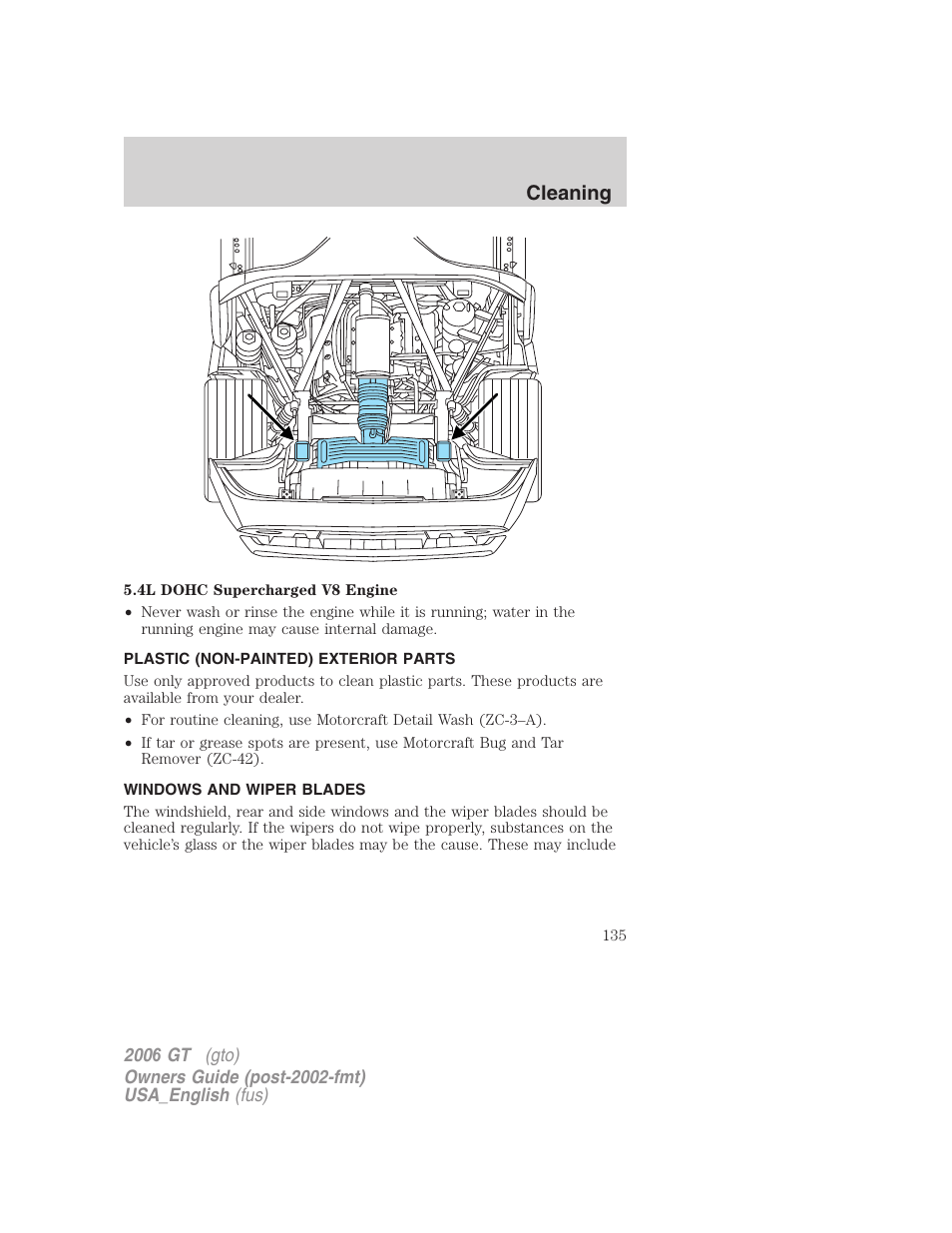 Cleaning | FORD 2006 GT User Manual | Page 135 / 200