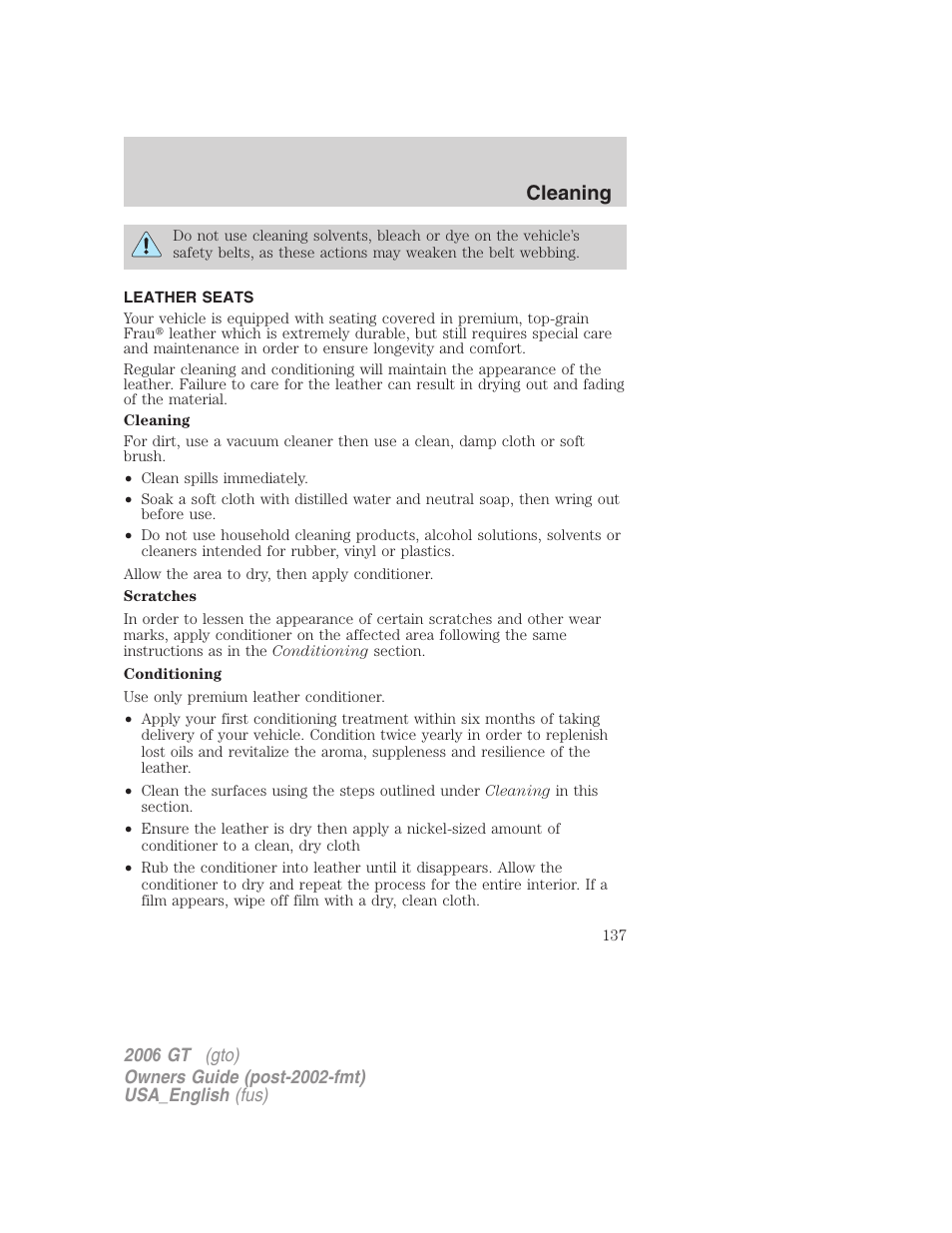 Cleaning | FORD 2006 GT User Manual | Page 137 / 200