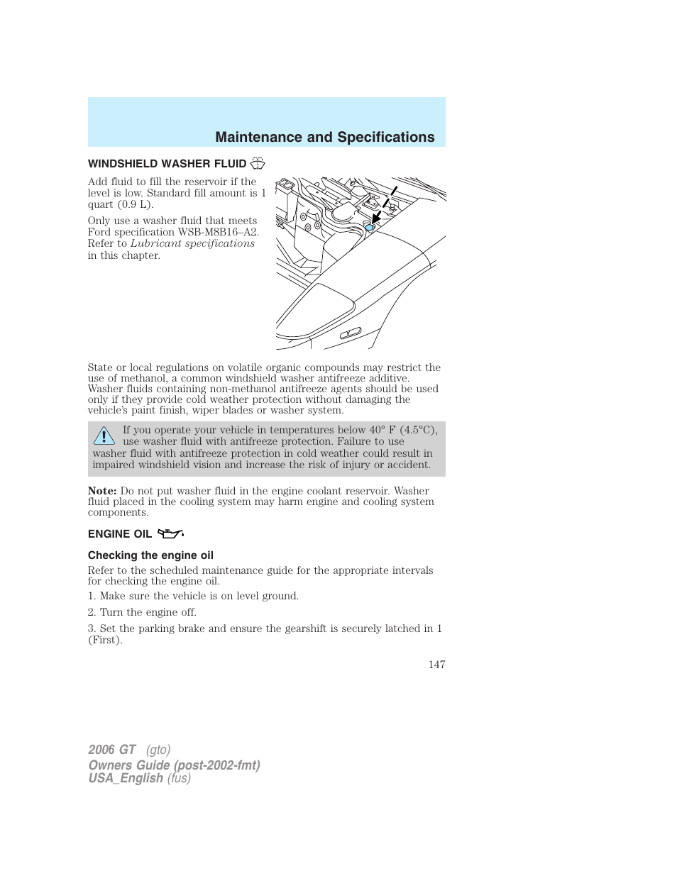 Maintenance and specifications | FORD 2006 GT User Manual | Page 147 / 200