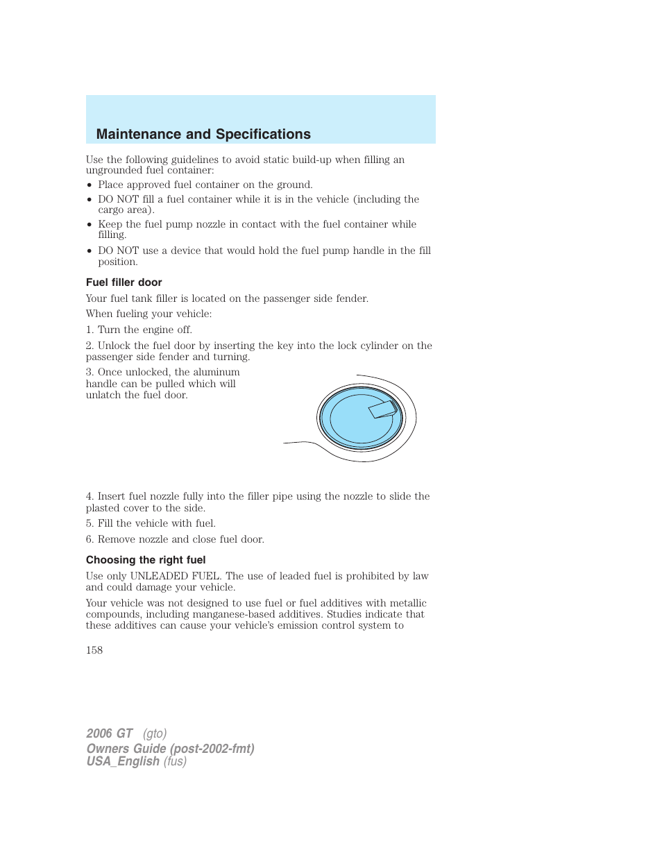 Maintenance and specifications | FORD 2006 GT User Manual | Page 158 / 200