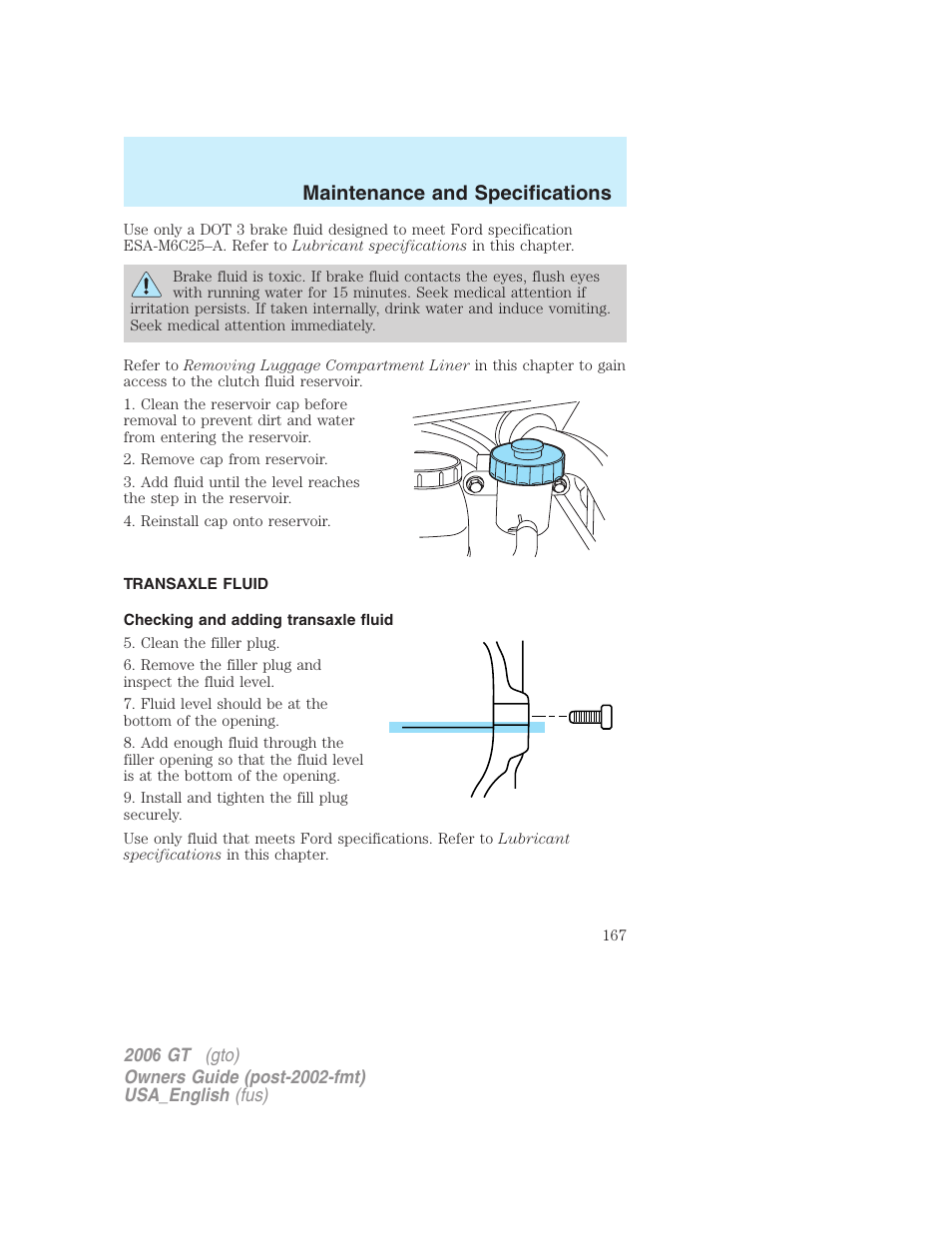 Maintenance and specifications | FORD 2006 GT User Manual | Page 167 / 200