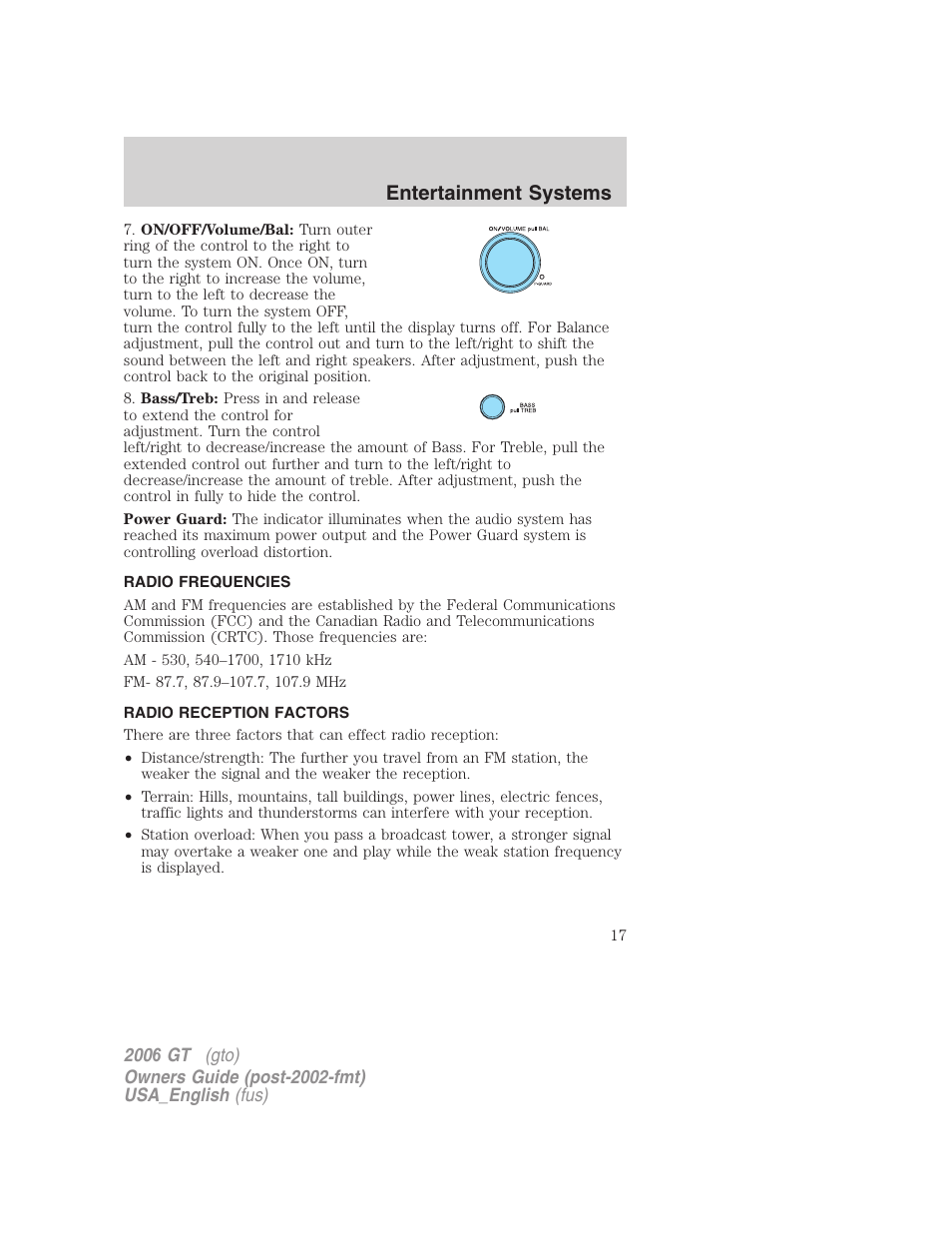 Entertainment systems | FORD 2006 GT User Manual | Page 17 / 200
