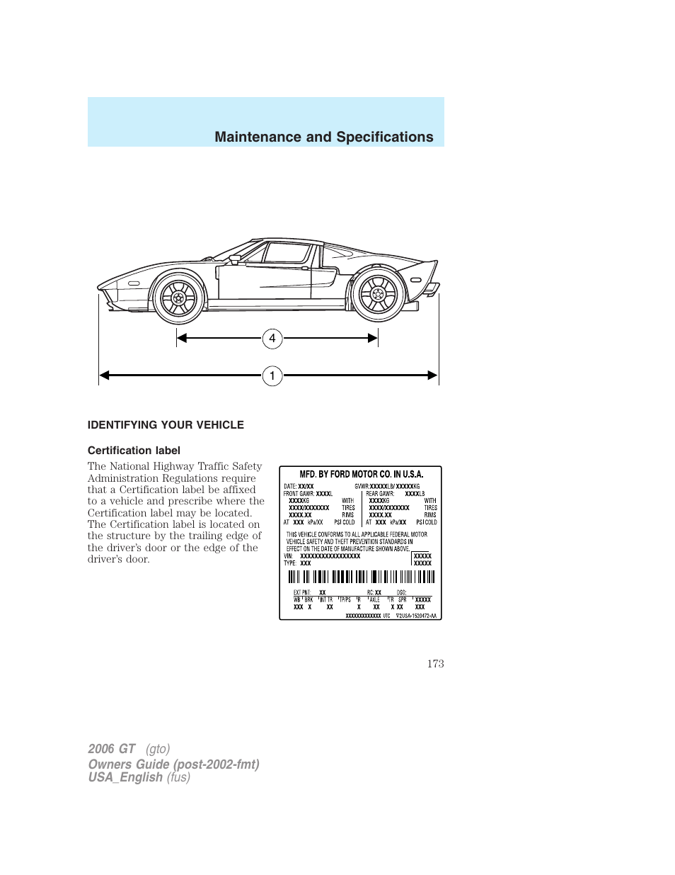 FORD 2006 GT User Manual | Page 173 / 200
