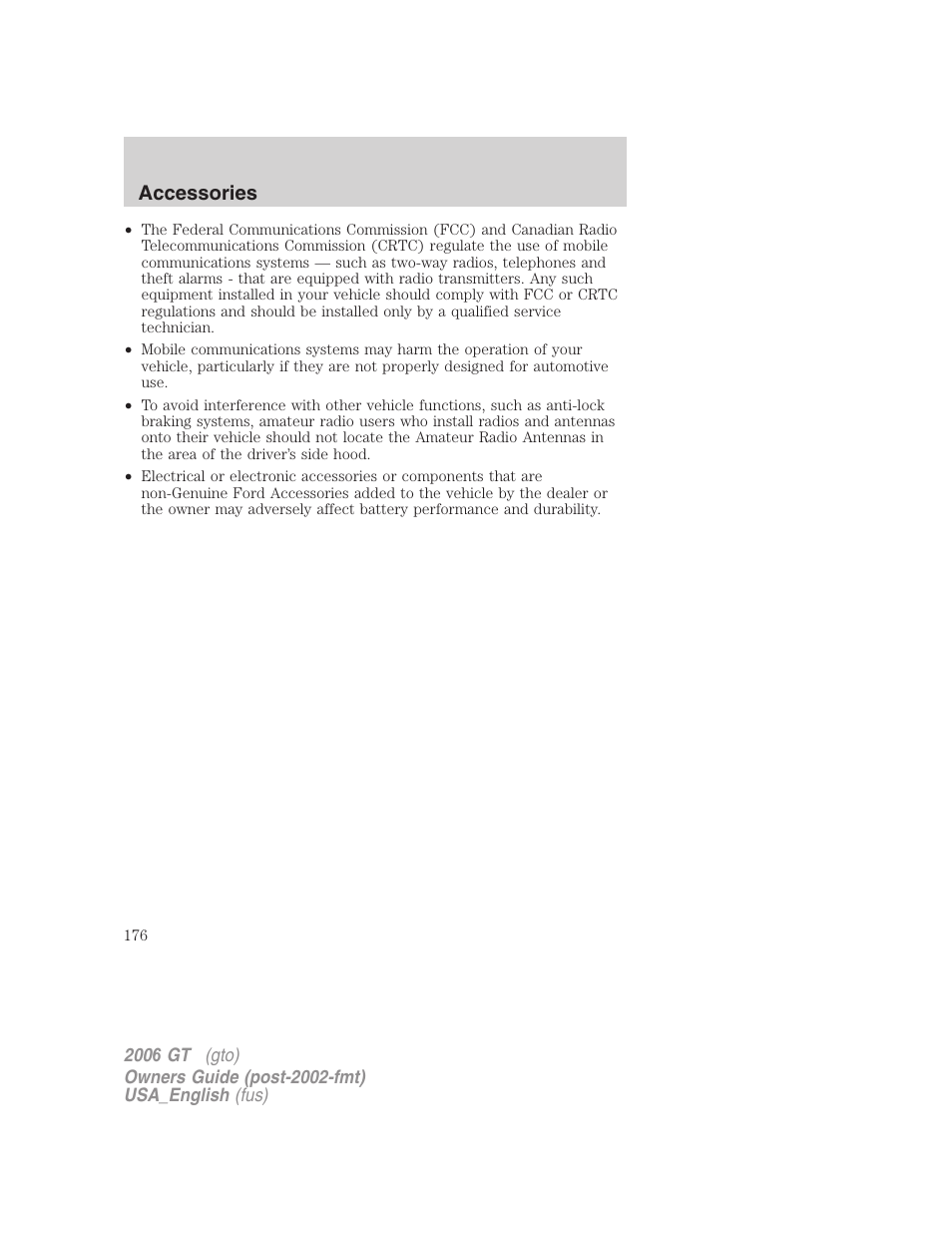 Accessories | FORD 2006 GT User Manual | Page 176 / 200
