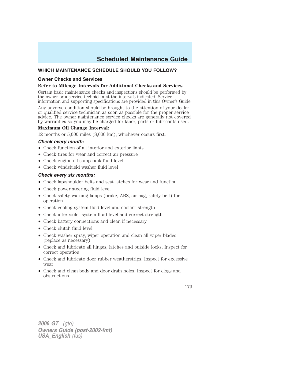 Scheduled maintenance guide | FORD 2006 GT User Manual | Page 179 / 200