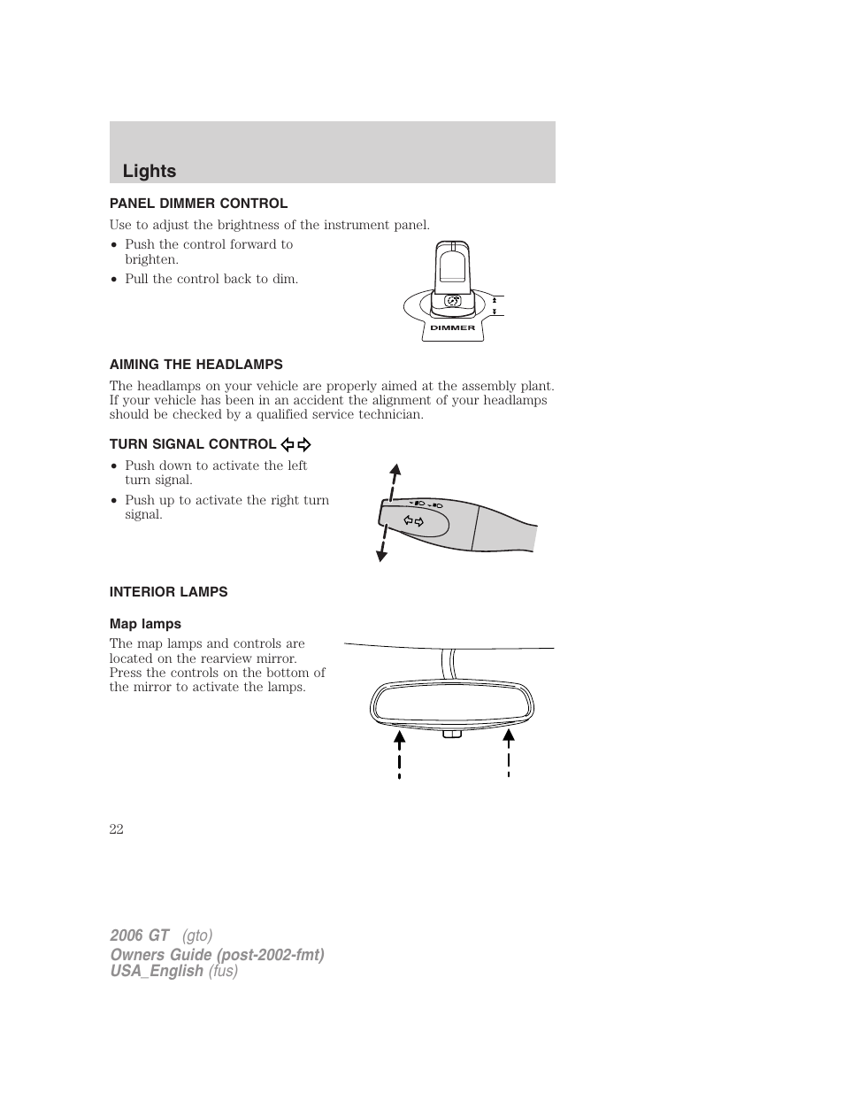 Lights | FORD 2006 GT User Manual | Page 22 / 200