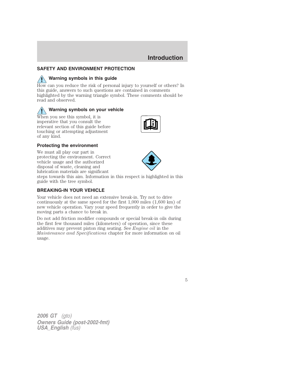 Introduction | FORD 2006 GT User Manual | Page 5 / 200