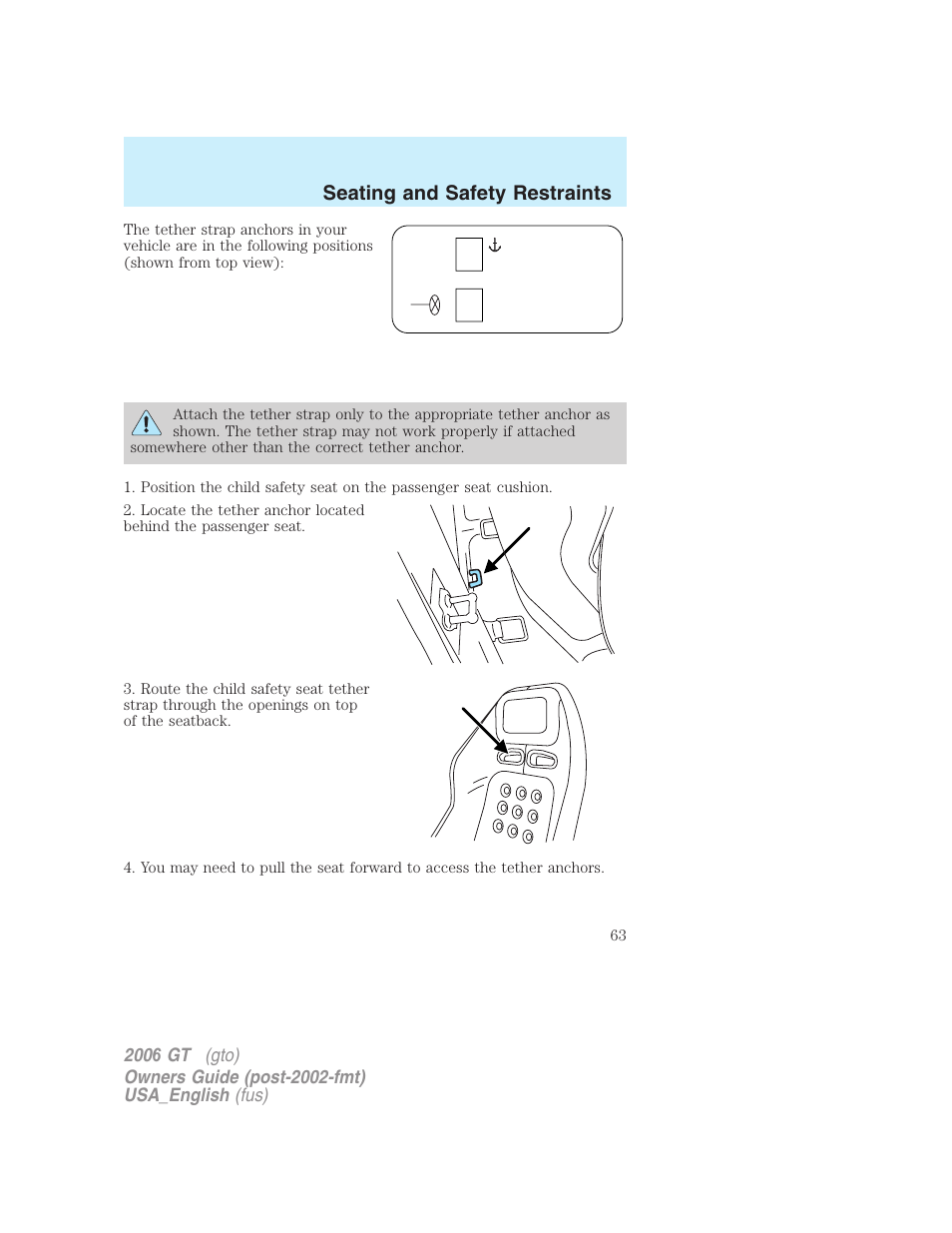 Seating and safety restraints | FORD 2006 GT User Manual | Page 63 / 200