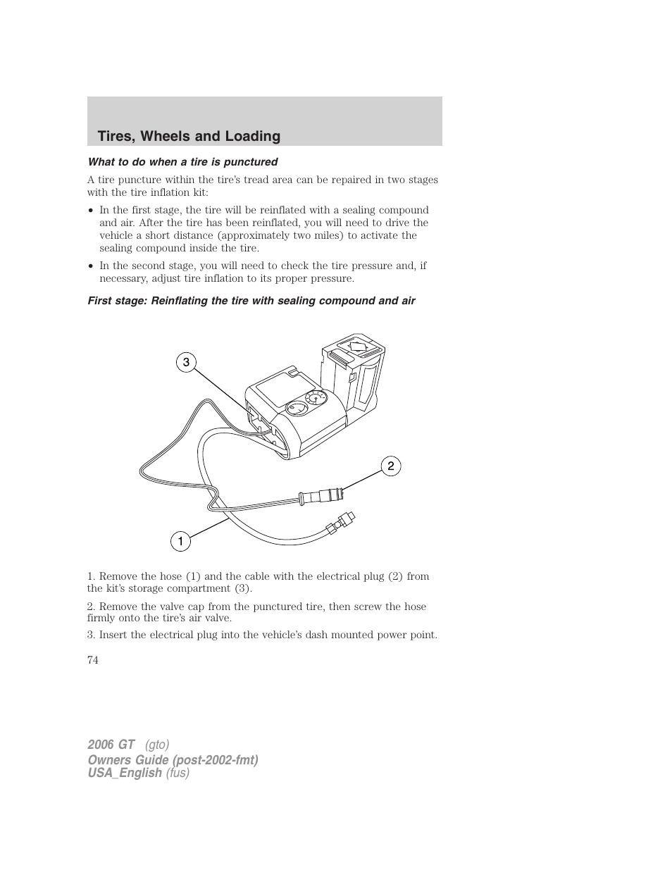 Tires, wheels and loading | FORD 2006 GT User Manual | Page 74 / 200