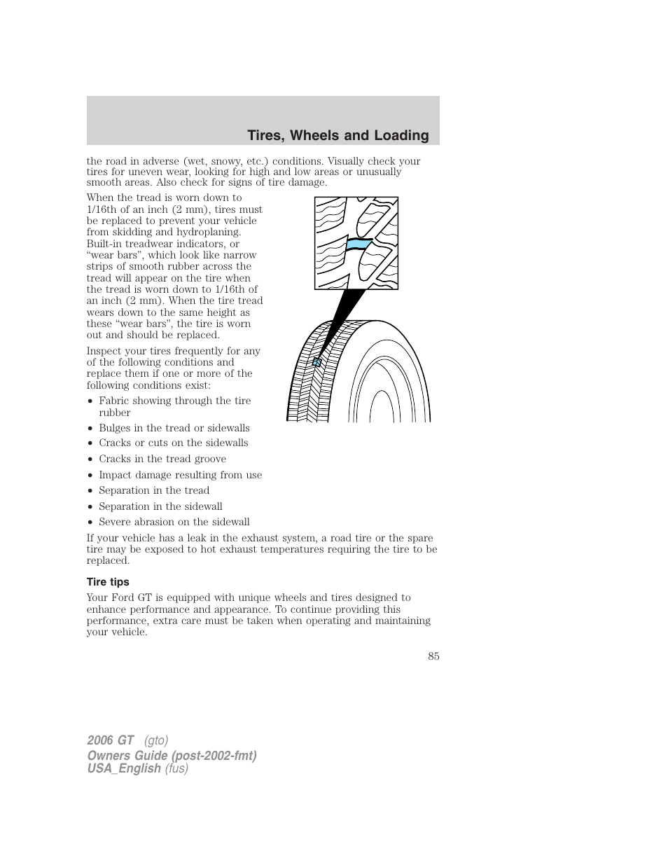 Tires, wheels and loading | FORD 2006 GT User Manual | Page 85 / 200