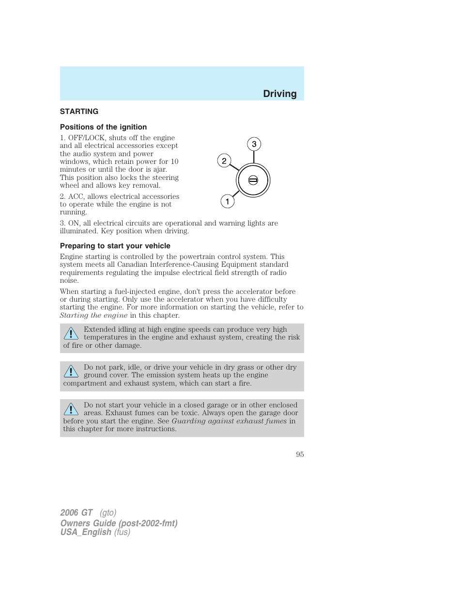 Driving | FORD 2006 GT User Manual | Page 95 / 200
