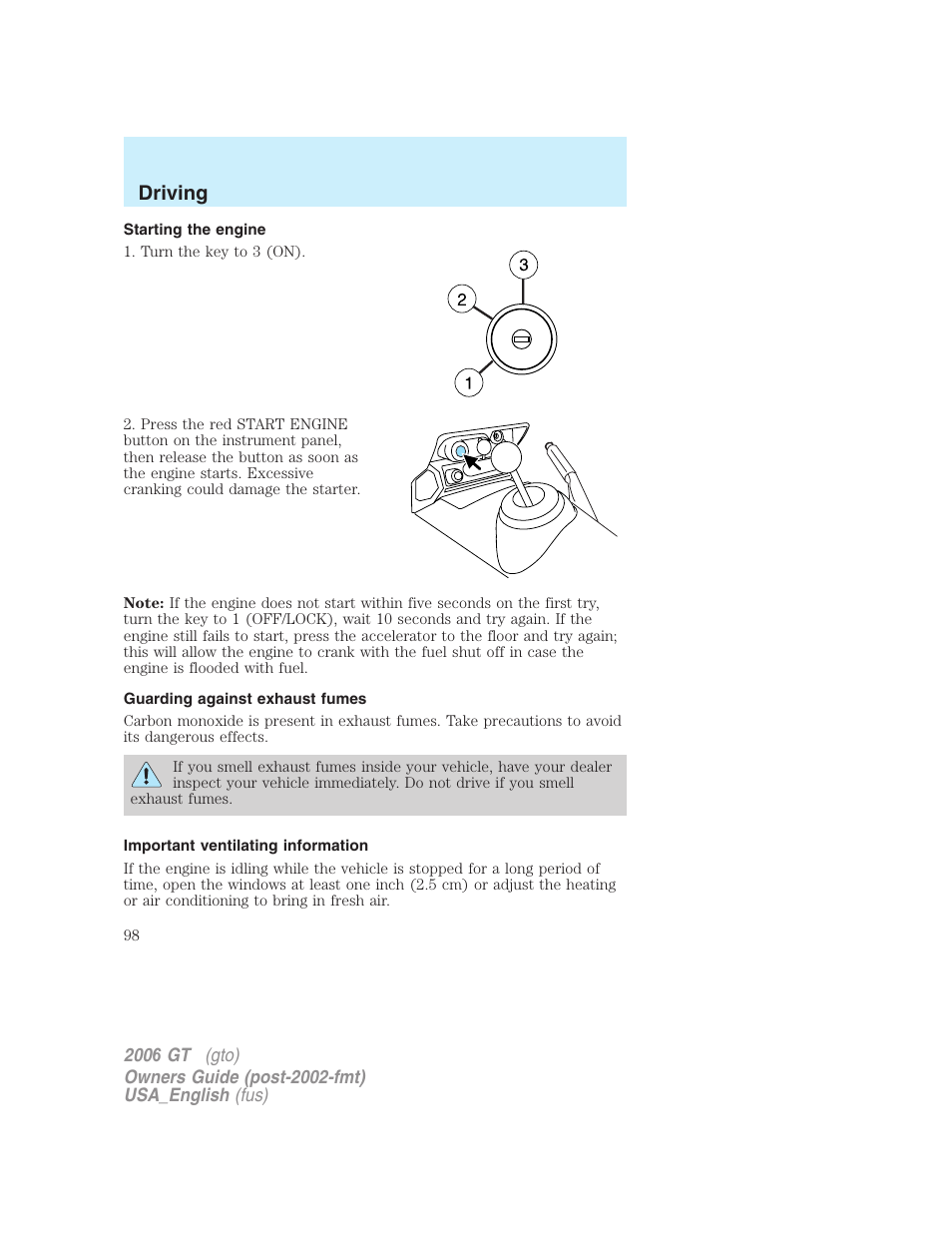 Driving | FORD 2006 GT User Manual | Page 98 / 200