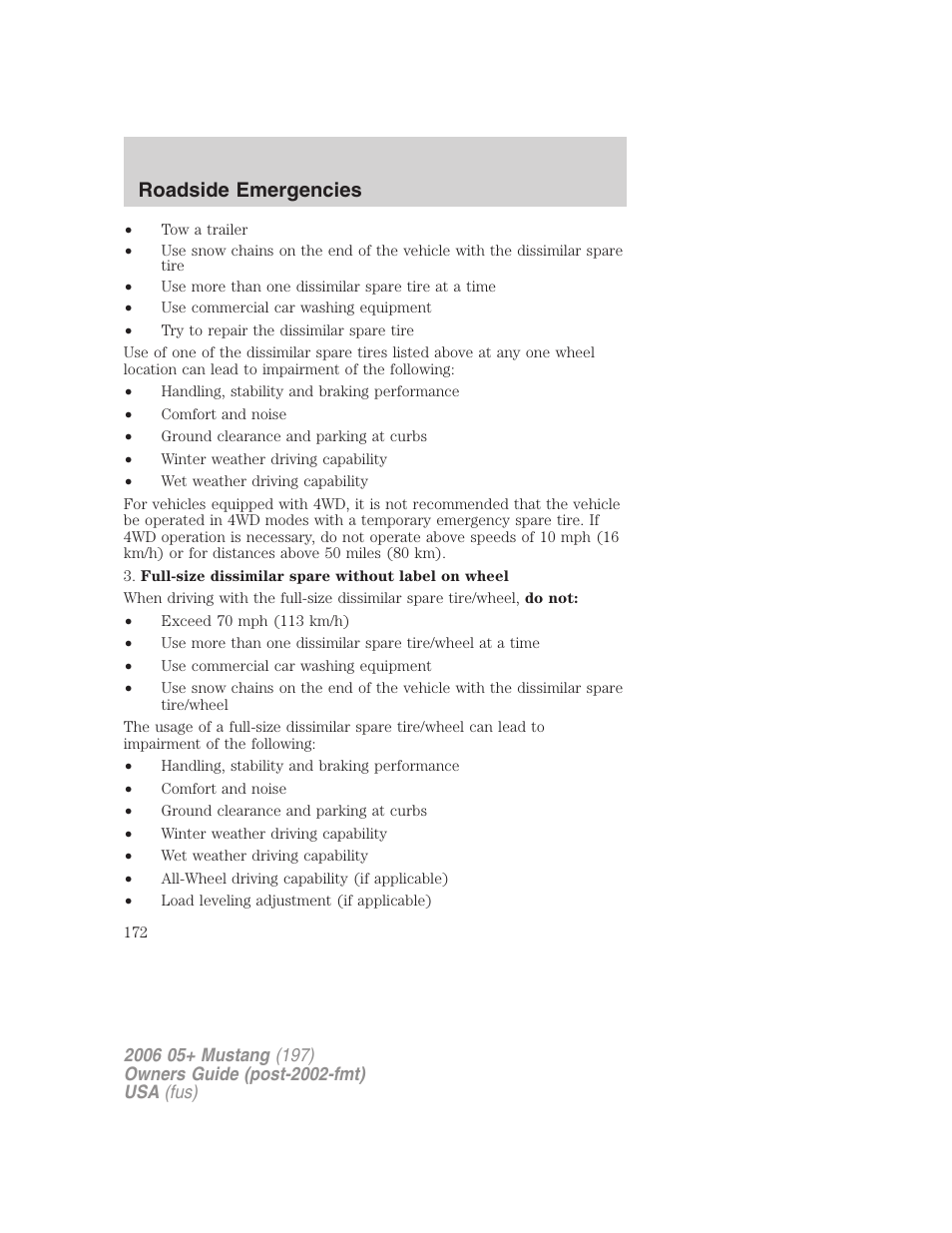 Roadside emergencies | FORD 2006 Mustang v.1 User Manual | Page 172 / 248