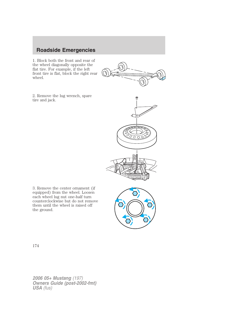 Roadside emergencies | FORD 2006 Mustang v.1 User Manual | Page 174 / 248