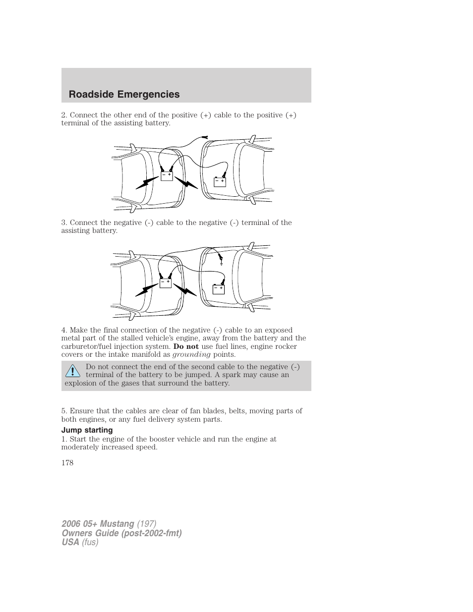 Jump starting, Roadside emergencies | FORD 2006 Mustang v.1 User Manual | Page 178 / 248