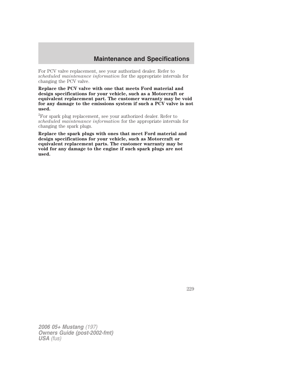 Maintenance and specifications | FORD 2006 Mustang v.1 User Manual | Page 229 / 248