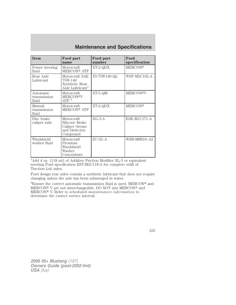 Maintenance and specifications | FORD 2006 Mustang v.1 User Manual | Page 233 / 248