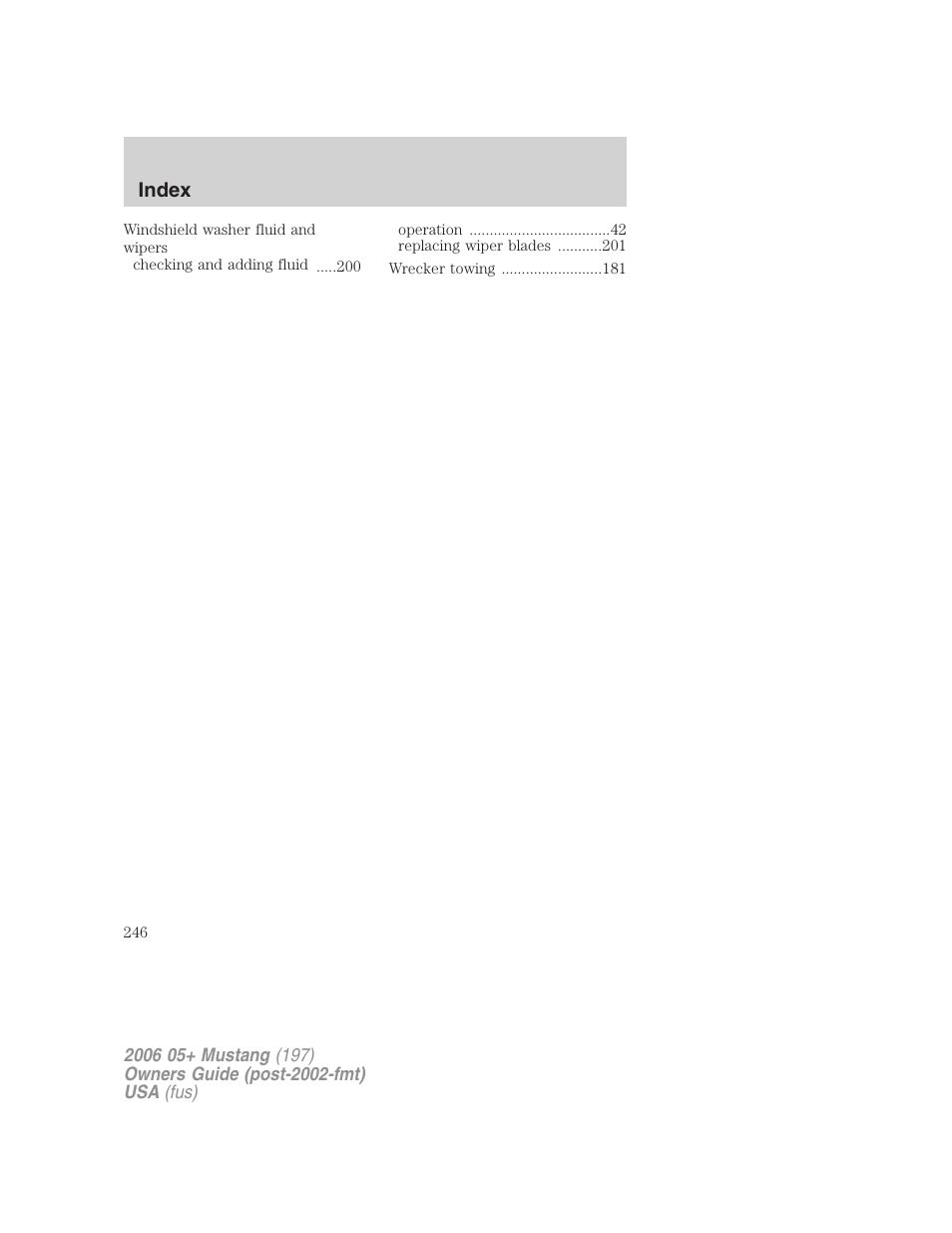 Index | FORD 2006 Mustang v.1 User Manual | Page 246 / 248