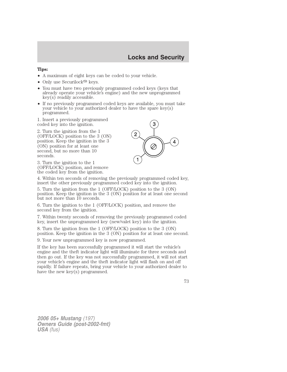 Locks and security | FORD 2006 Mustang v.1 User Manual | Page 73 / 248